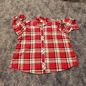 Red blue white plaid shirt